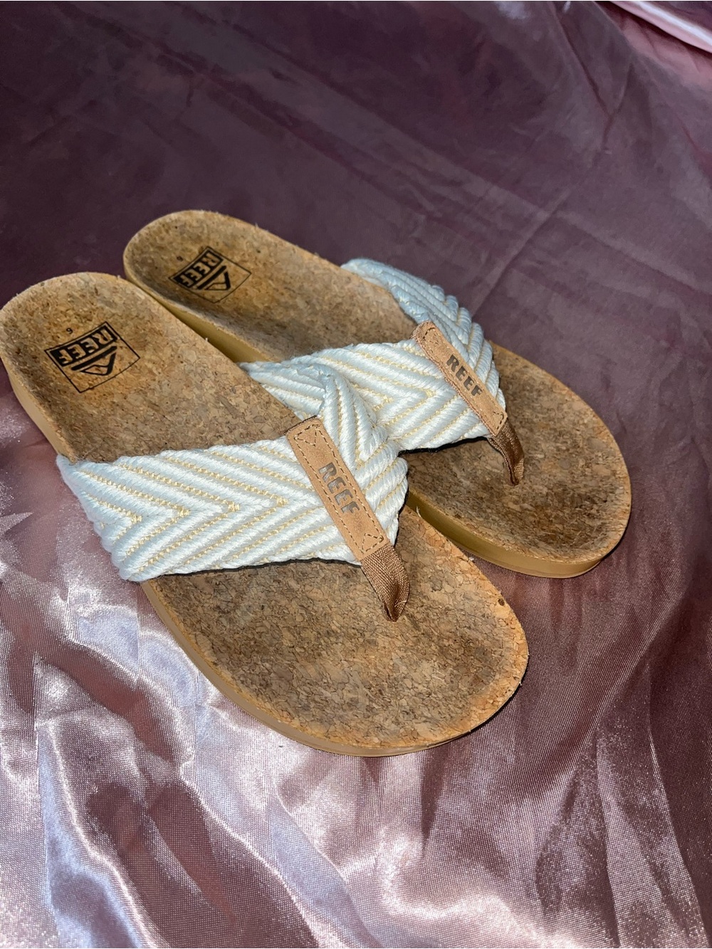Reef Cream Braided Cork-Style Footbed Thong Sandals